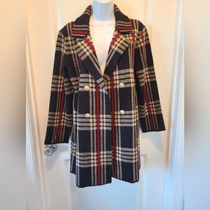 Anne Klein Oversized Black, Tan, and Red Plaid Coat Jacket Blazer Size Large